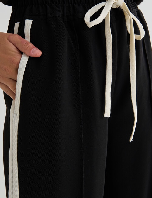 Whistle Side Stripe Straight Leg Shorter Length Jog Pant, Black & Ecru product photo View 04 L