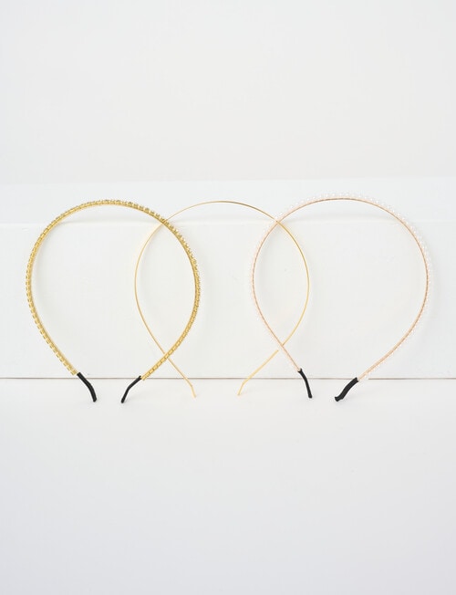 Harlow Sparkle + Pearl Headband Set, 3-Pack, Gold Tone product photo