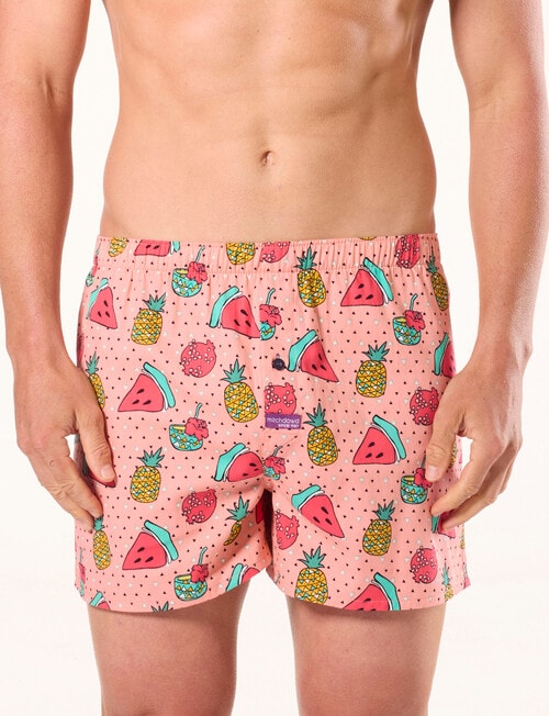 Mitch Dowd Tropical Fruits Cotton Boxer Shorts, Coral product photo