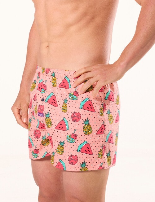 Mitch Dowd Tropical Fruits Cotton Boxer Shorts, Coral product photo View 03 L