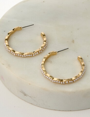 Whistle Accessories Mini Pearl Hoop Earring, Imitation Gold product photo