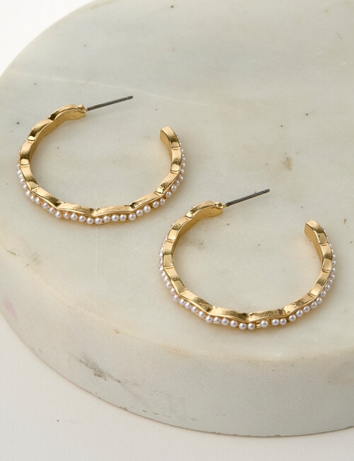 Whistle Accessories Mini Pearl Hoop Earring, Imitation Gold product photo