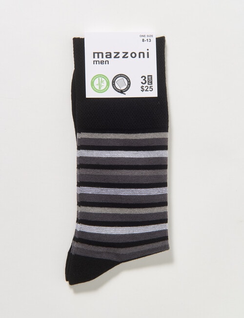 Mazzoni Stripe Comfort Top Bamboo-Blend Dress Sock, Black & Grey product photo View 02 L