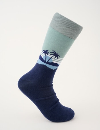 Mazzoni Palm Island Cotton-Blend Dress Sock, Navy, Sage & Blue product photo