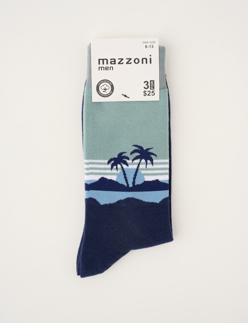 Mazzoni Palm Island Cotton-Blend Dress Sock, Navy, Sage & Blue product photo View 02 L