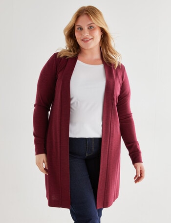 North South Merino Longline Cardigan, Ruby Marle product photo