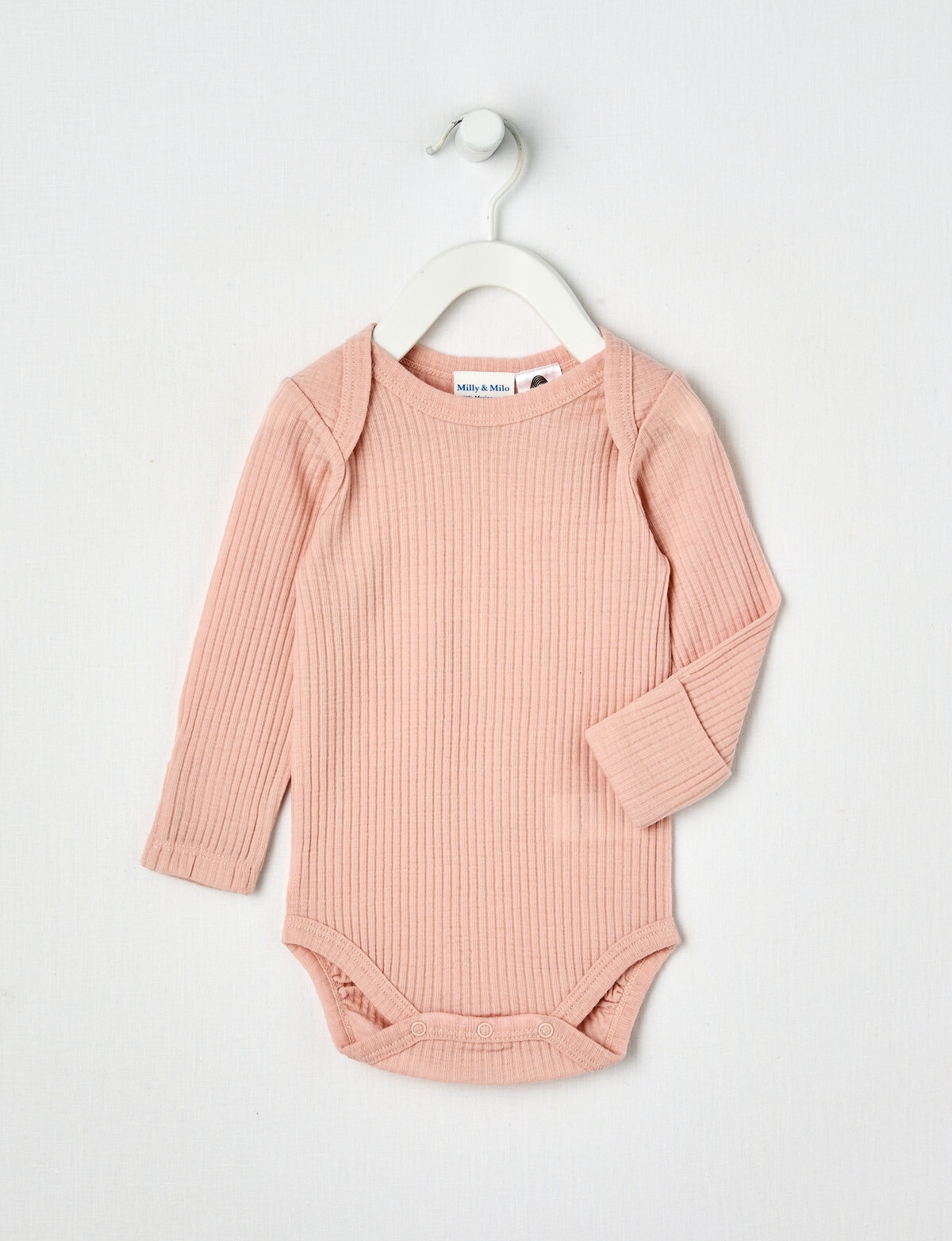 Milly Milo Merino Rib Long-Sleeve Bodysuit, Ballet Pink Merino