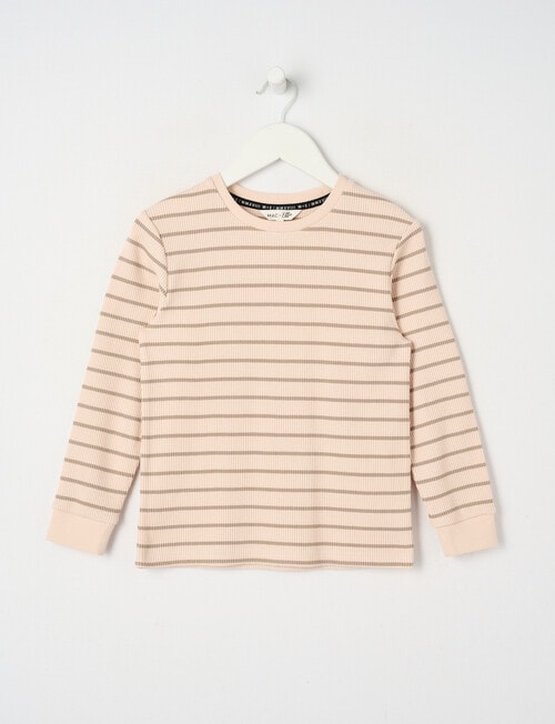 Mac & Ellie Stripe Long Sleeve Waffle Tee, Stone product photo