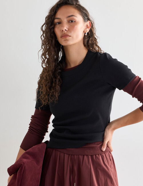 Mineral Hazel Rib Short Sleeve Tee, Black product photo