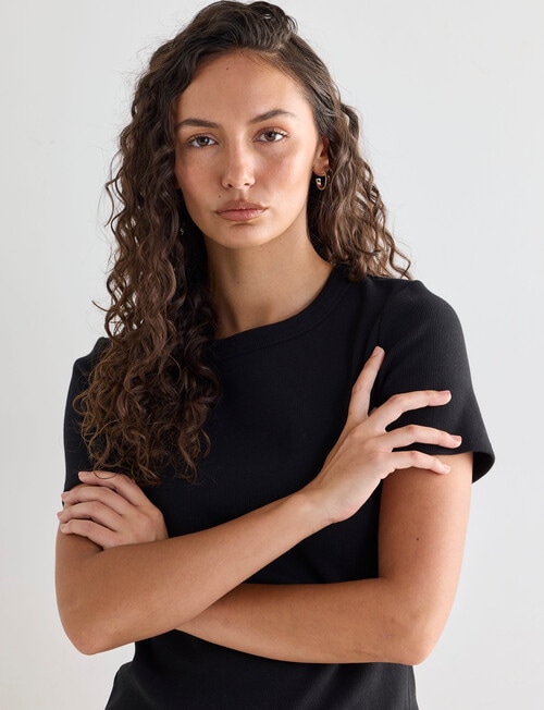 Mineral Hazel Rib Short Sleeve Tee, Black product photo View 04 L