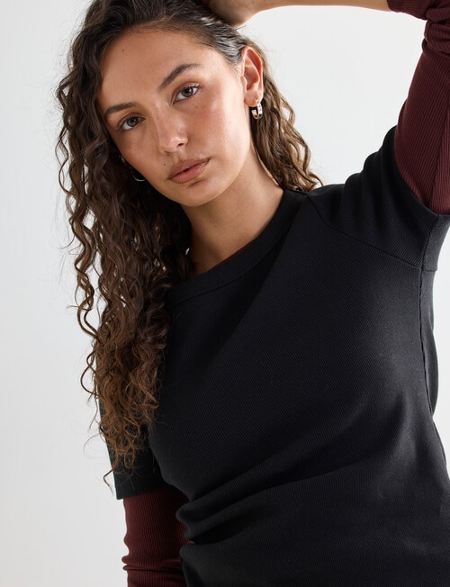 Mineral Hazel Rib Short Sleeve Tee, Black product photo View 06 L