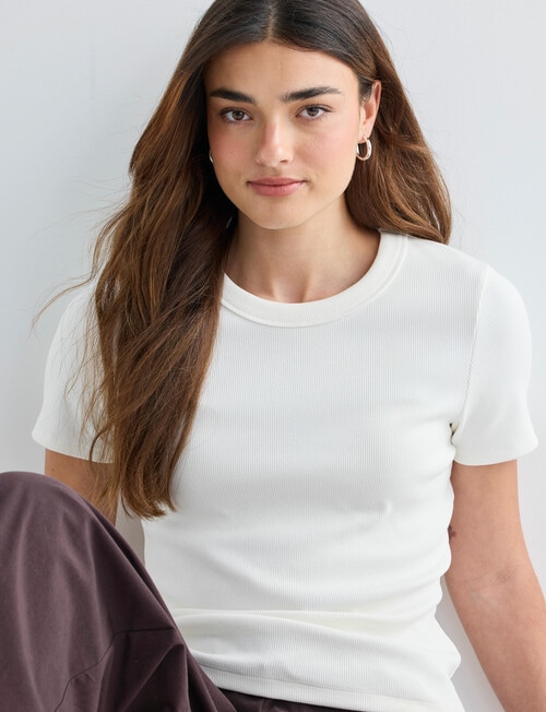 Mineral Hazel Rib Short Sleeve Tee, Ivory product photo