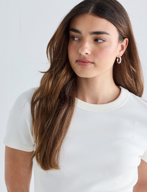 Mineral Hazel Rib Short Sleeve Tee, Ivory product photo View 04 L