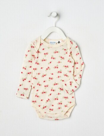 Milly & Milo Merino Flower Long-Sleeve Bodysuit, Ballet Pink product photo