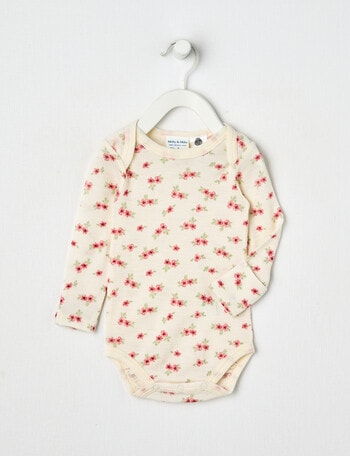 Milly & Milo Merino Flower Long-Sleeve Bodysuit, Ballet Pink product photo