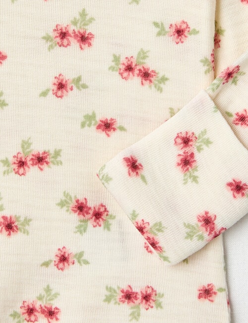 Milly & Milo Merino Flower Long-Sleeve Bodysuit, Ballet Pink product photo View 02 L