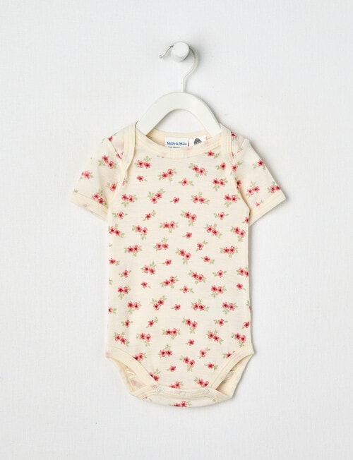 Milly & Milo Merino Flower Short-Sleeve Bodysuit, Ballet Pink product photo