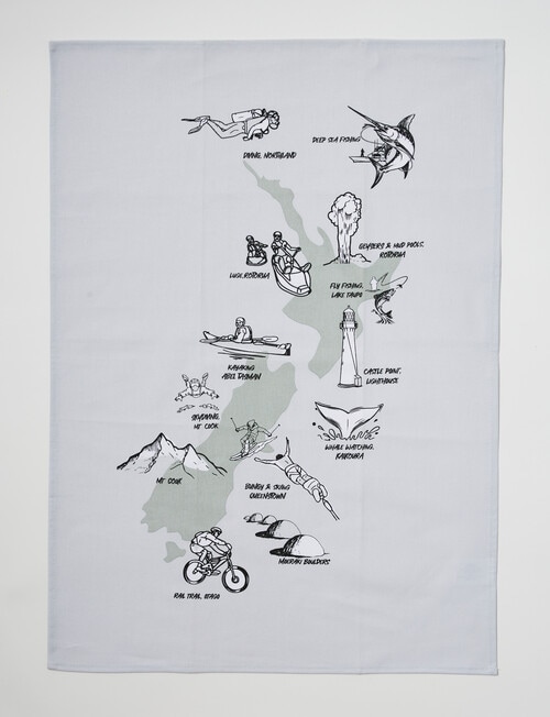 New Zealand Attractions Tea Towel, Set of 2, Pink & Green product photo View 03 L