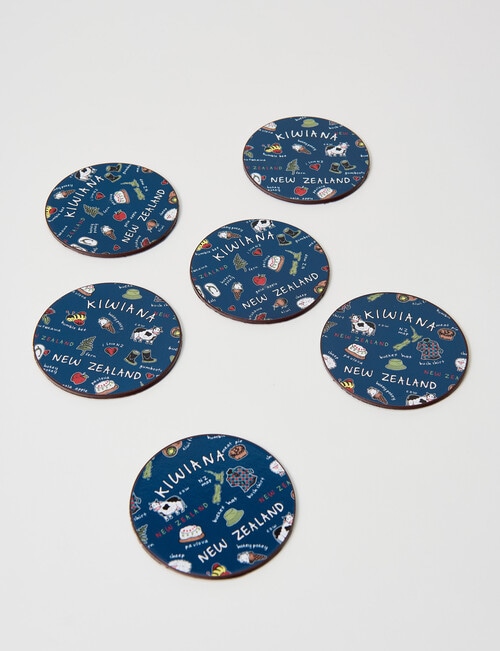 New Zealand Kiwiana Round Cork Coasters, Set of 6, Navy product photo