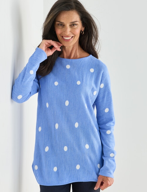 Ella J Spot Curved Hem Long Sleeve Jumper, Cornflower product photo