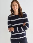 Ella J Stripe Curved Hem Jumper, Navy product photo