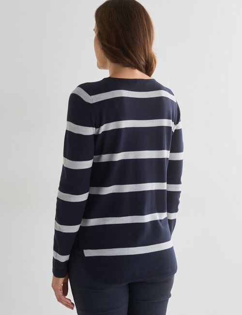 Ella J Stripe Curved Hem Jumper, Navy product photo View 02 L