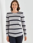 Ella J Stripe Curved Hem Jumper, Grey Marle product photo
