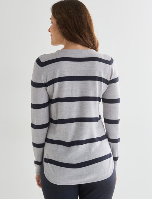 Ella J Stripe Curved Hem Jumper, Grey Marle product photo View 02 L