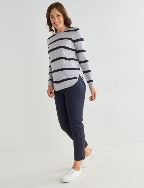 Ella J Stripe Curved Hem Jumper, Grey Marle product photo View 03 L
