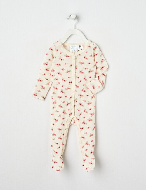 Milly & Milo Flower Merino Sleepsuit, Ballet Pink product photo