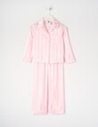 Sleep Mode Jacquard Stripe Long Sleeve Satin PJ Set, Light Pink, 2-8 product photo