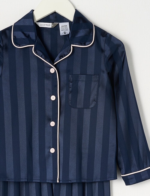 Sleep Mode Jacquard Stripe Long Sleeve Satin PJ Set, Navy, 2-8 product photo View 02 L