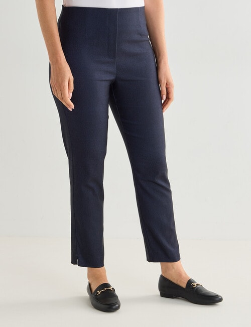 Ella J Classic Bengaline Shorter Length Pull On Pant, Washed Navy product photo