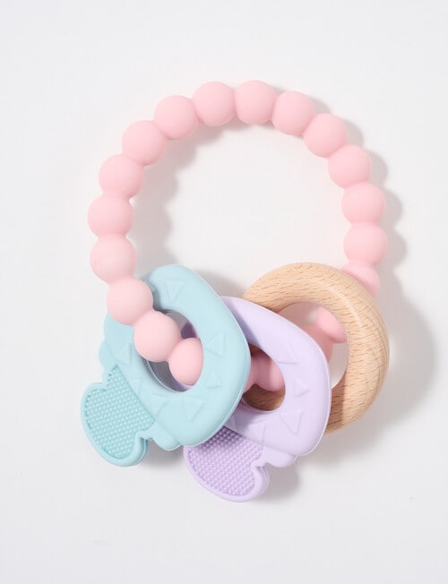 Teeny Weeny Silicone & Beech Wood Teether Keys, Pink product photo