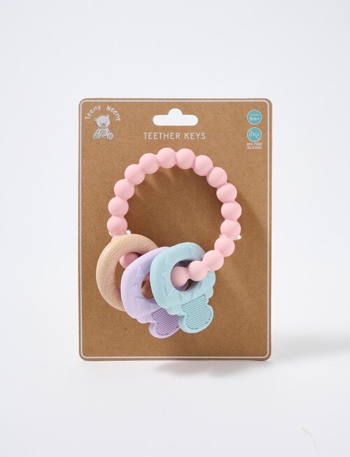 Teeny Weeny Silicone & Beech Wood Teether Keys, Pink product photo View 02 L