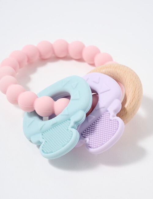 Teeny Weeny Silicone & Beech Wood Teether Keys, Pink product photo View 03 L