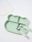 Teeny Weeny Silicone Bear Plate & Cutlery Set, Green product photo