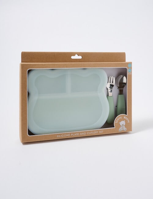 Teeny Weeny Silicone Bear Plate & Cutlery Set, Green product photo View 02 L