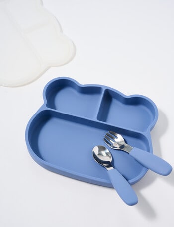 Teeny Weeny Silicone Bear Plate & Cutlery Set, Blue product photo