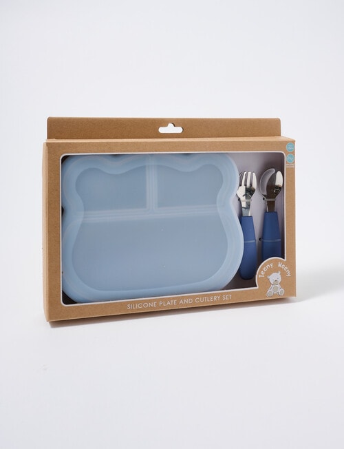 Teeny Weeny Silicone Bear Plate & Cutlery Set, Blue product photo View 02 L