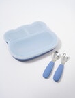 Teeny Weeny Silicone Bear Plate & Cutlery Set, Blue product photo View 03 S