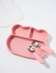 Teeny Weeny Silicone Bear Plate & Cutlery Set, Pink product photo