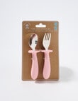 Teeny Weeny Silicone & Stainless Steel Fork & Spoon Set, Pink product photo View 02 S