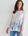 Ella J Ruffle 3 & 4 Sleeve Border Print Top, Sage Print product photo