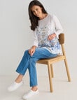 Ella J Ruffle 3 & 4 Sleeve Border Print Top, Sage Print product photo View 03 S