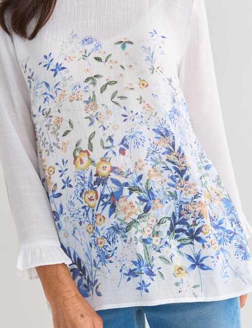 Ella J Ruffle 3 & 4 Sleeve Border Print Top, Sage Print product photo View 04 L