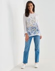Ella J Ruffle 3 & 4 Sleeve Border Print Top, Sage Print product photo View 05 S