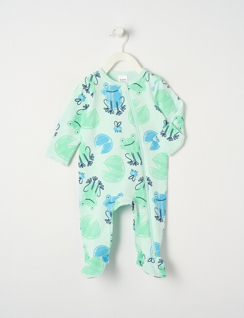 Teeny Weeny Sleep Happy Frog Stretch Cotton Sleepsuit, Green product photo