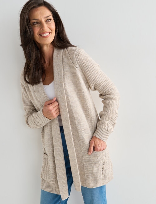 Ella J Deco Cardigan, Oatmeal product photo