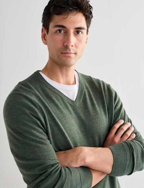 North South Merino V Neck Jumper, Sage product photo